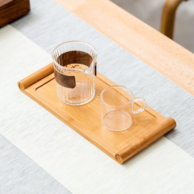 竹质书卷托盘长方形日式家用茶盘茶杯木托盘酒店商用餐具网红盘子