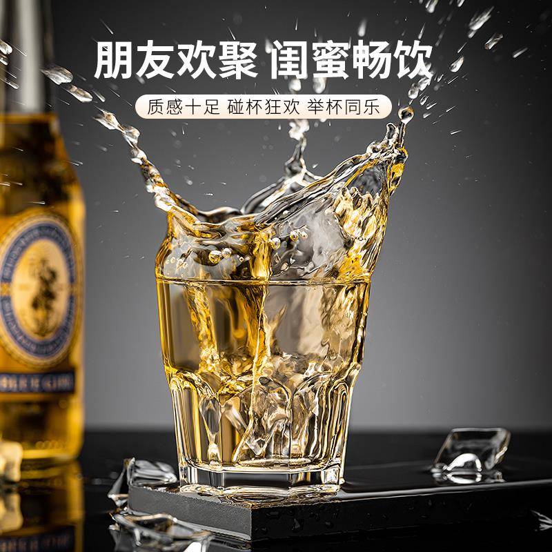 钢化玻璃杯啤酒杯商用KTV酒吧饭店专用八角水杯防摔家用小酒杯子