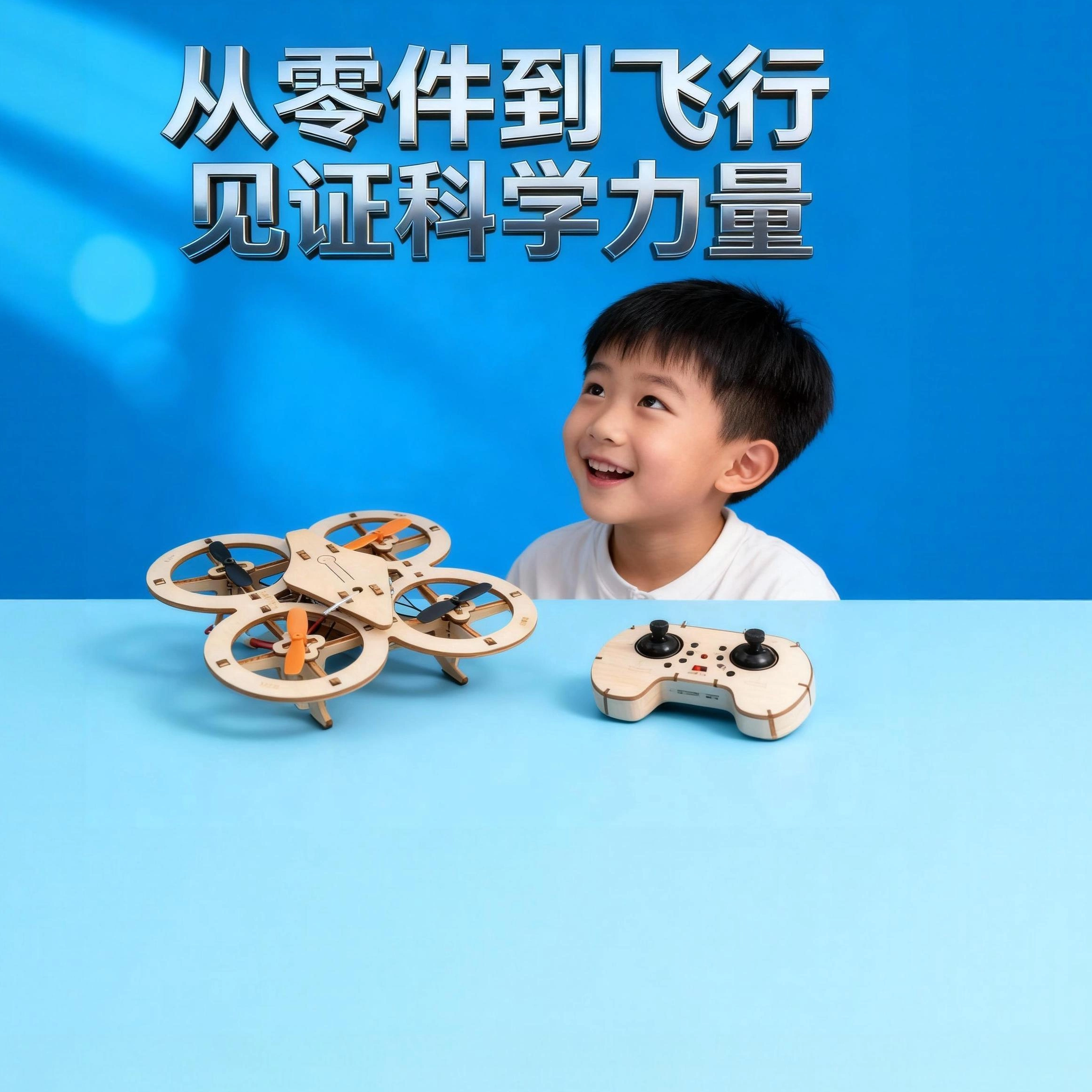 爆款木质拼装DIY无人机科技制作飞行器模型学校实验遥控飞机材料