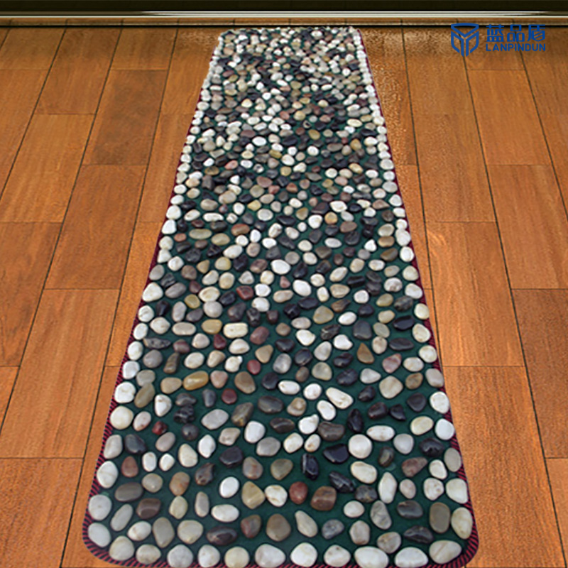 蓝品盾彩白密拼雨花鹅卵石足底按摩垫脚底健康石头路家居足疗走毯