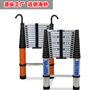 家用伸f缩梯阁楼梯带安全钩工程梯子特粗加厚铝合金节梯爬 便利式