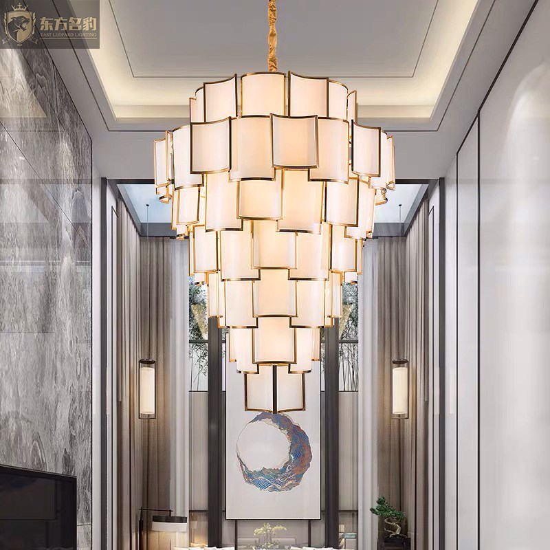 新中式玻璃瓦片复式楼大吊灯别墅中庭吊灯楼梯灯酒店宴会厅工程灯