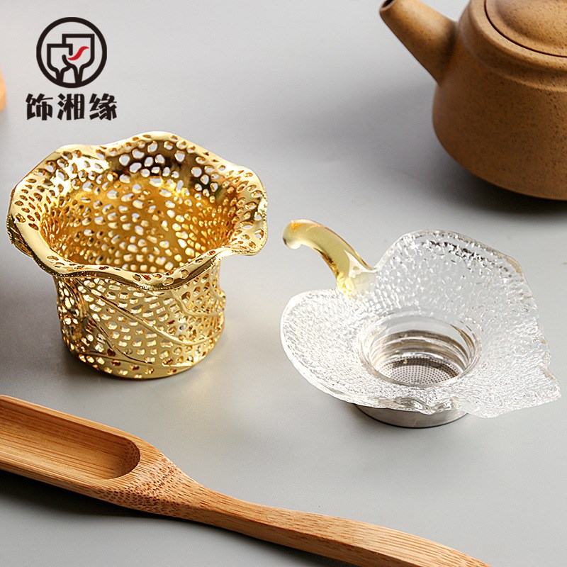 创意树叶款玻璃茶漏摆件 茶具茶道茶具配件 茶过滤网 茶滤 滤茶器