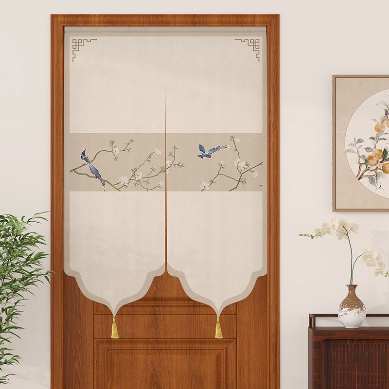 新中式门帘家用布艺隔断帘子卧室玄关遮挡挂帘客厅卫生间国风半帘