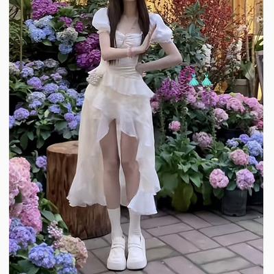 法式白色绝美不规则仙女