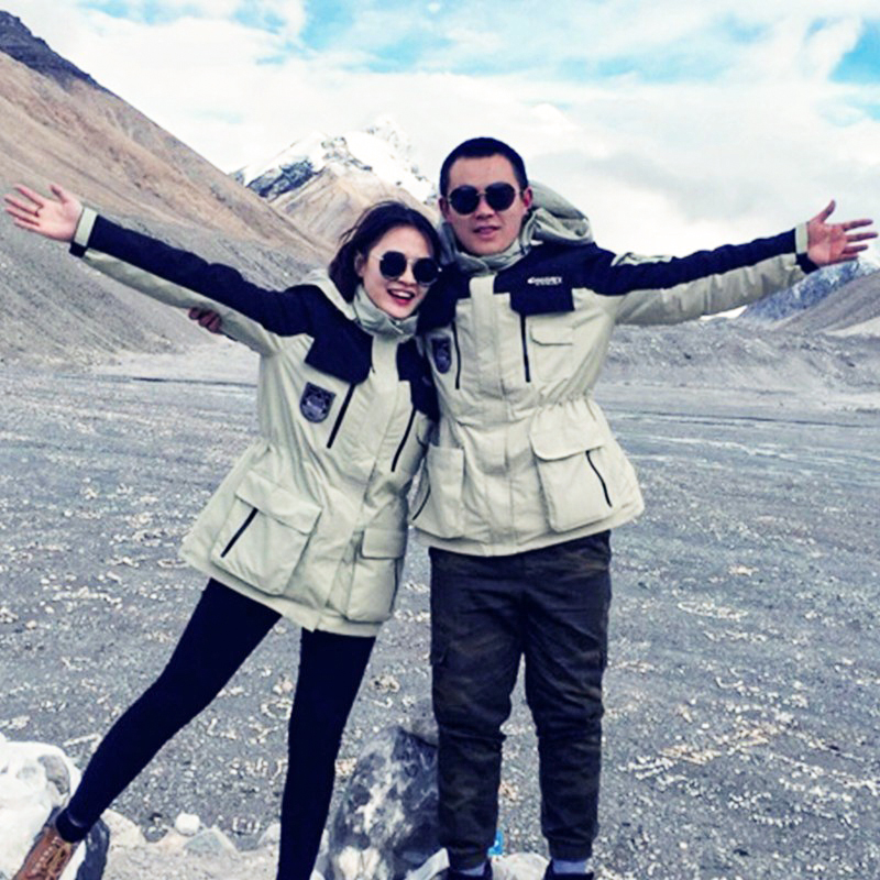 中长款情侣冲锋衣女三合一两件套西藏防水风衣登山滑雪服男潮牌冬