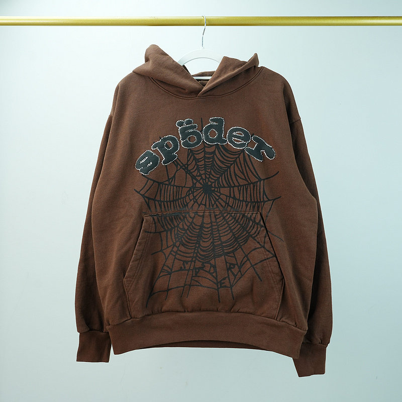 thumbnail for Brown spider web logo print hot diamond sweatshirt