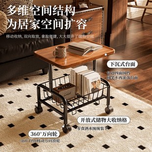 零食小推车置物架客厅中古可移动架子卧室收纳多功能家用边几角几