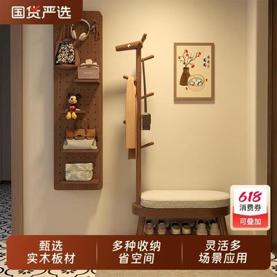 实木小鹿换鞋凳挂衣架一体家用门口可坐鞋柜穿鞋进门凳入户衣帽架