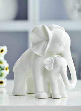 【温馨】简约现代陶瓷工艺品 家居饰品摆设品 装饰摆件 母子象