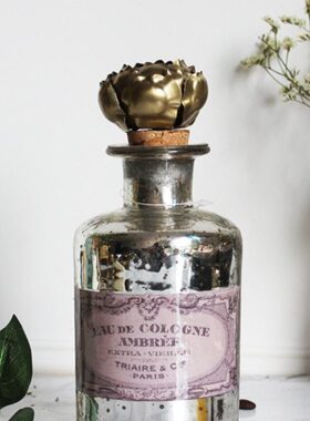 欧美式印度进口复古怀旧手工银色玻璃黄铜盖香水瓶玻璃瓶创意摆件