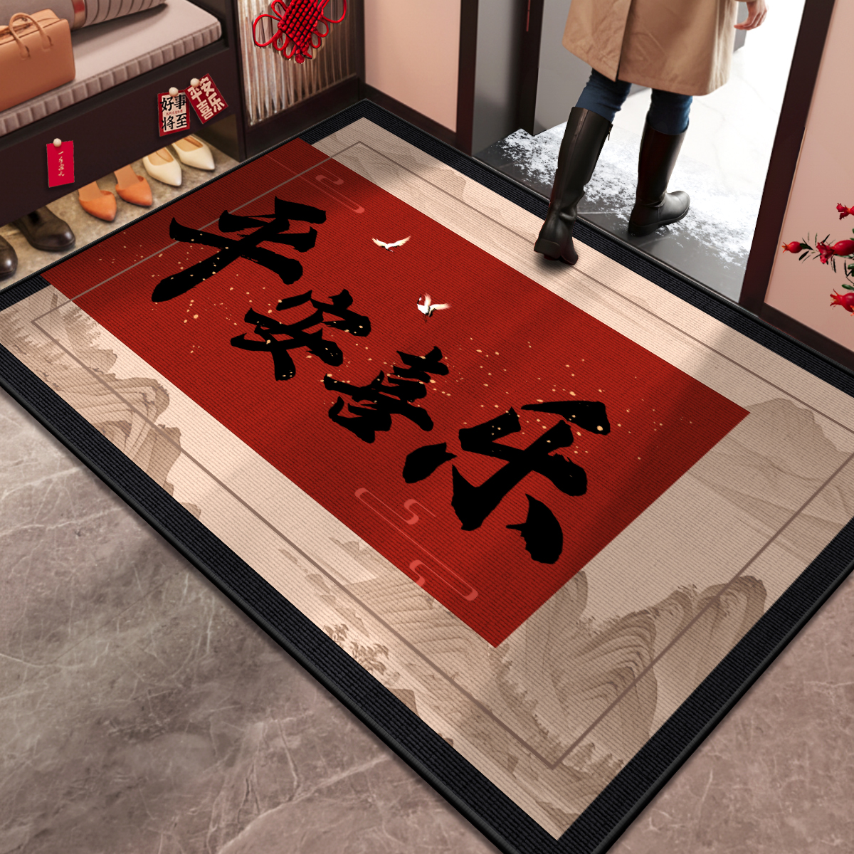 红色入户门地垫玄关耐脏新年喜庆