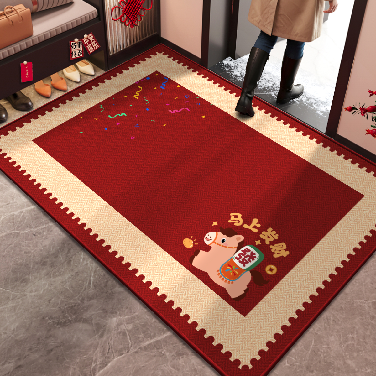 入户门地垫红色地毯防滑高级玄关