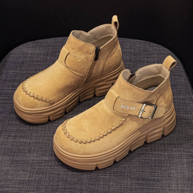 马丁靴女秋季女鞋英伦风复古厚底增高休闲鞋切尔西靴女靴鞋棉中筒