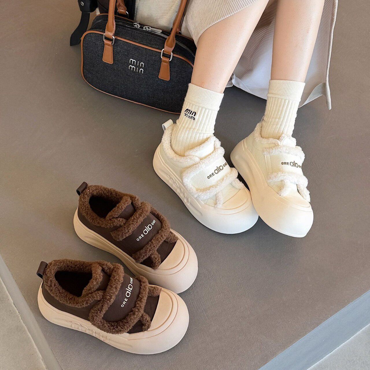 厚底魔术贴毛毛鞋女冬款