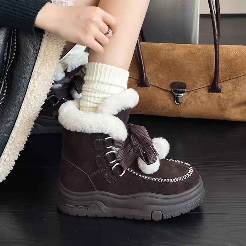 厚底毛球雪地靴女冬季保暖棉鞋