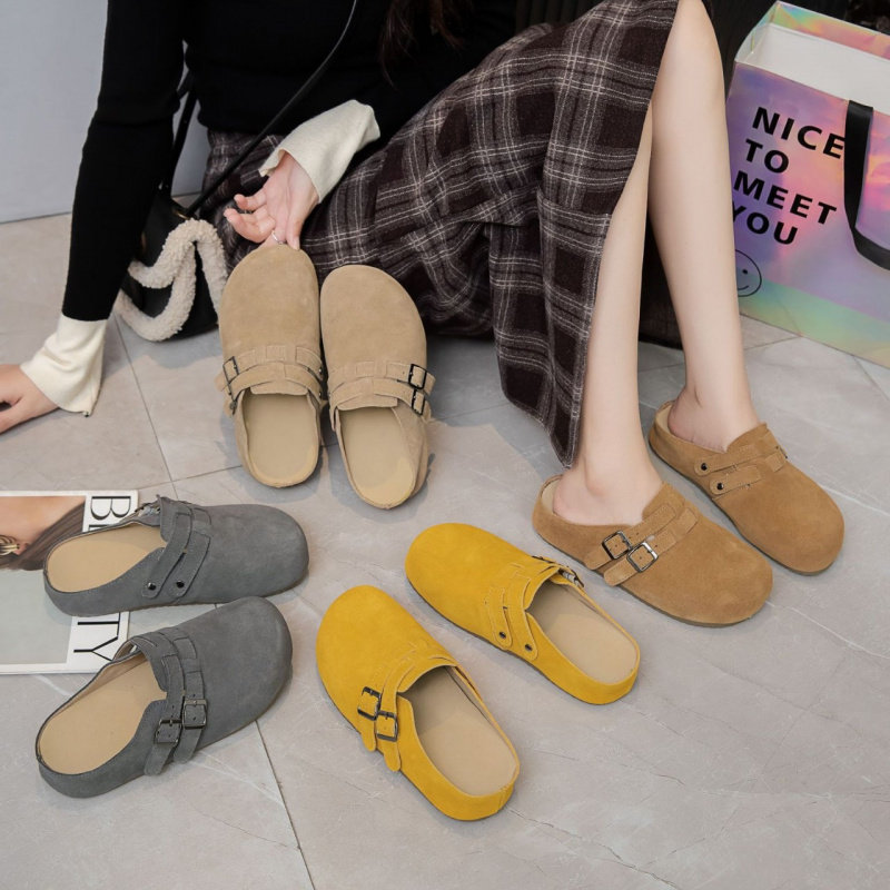 半拖鞋女秋季圆头厚底增高懒人外穿休闲包拖鞋包其他拖鞋包头休闲