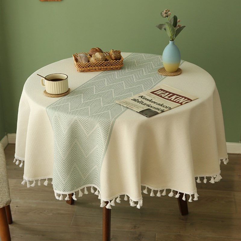 桌布轻奢高级感现代简约棉麻w素雅家用小圆形餐桌布床头柜茶几台