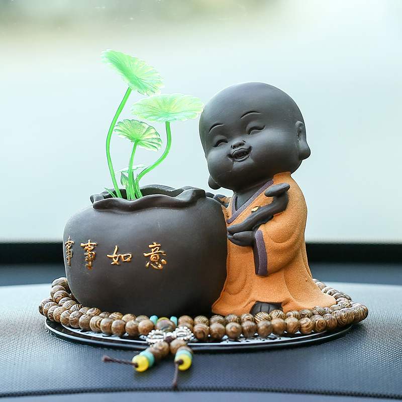 汽车摆件创意个性小和尚花瓶车内装饰品陶瓷小沙弥保平.安车载用