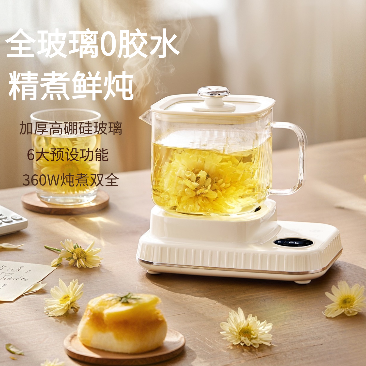办公室小型养生壶全玻璃煮茶炉烧水壶一人花茶壶迷你煮茶器小方炖