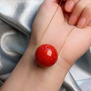 泓石斋 小红漂亮红色大吊坠单珠大吊坠挂饰 百搭流行配饰约20mm