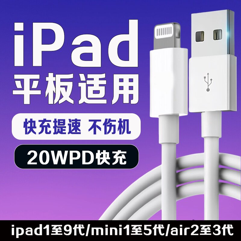 适用苹果iPad 9充电线快充USB平板ipad air 2 3快充线ipad mini 4 5平板9.7/10.2英寸充电线iPad678代数据线