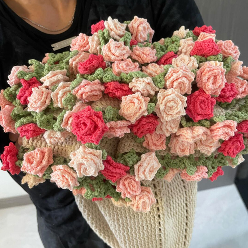 尖角玫瑰花束毯子编织DIY材料包