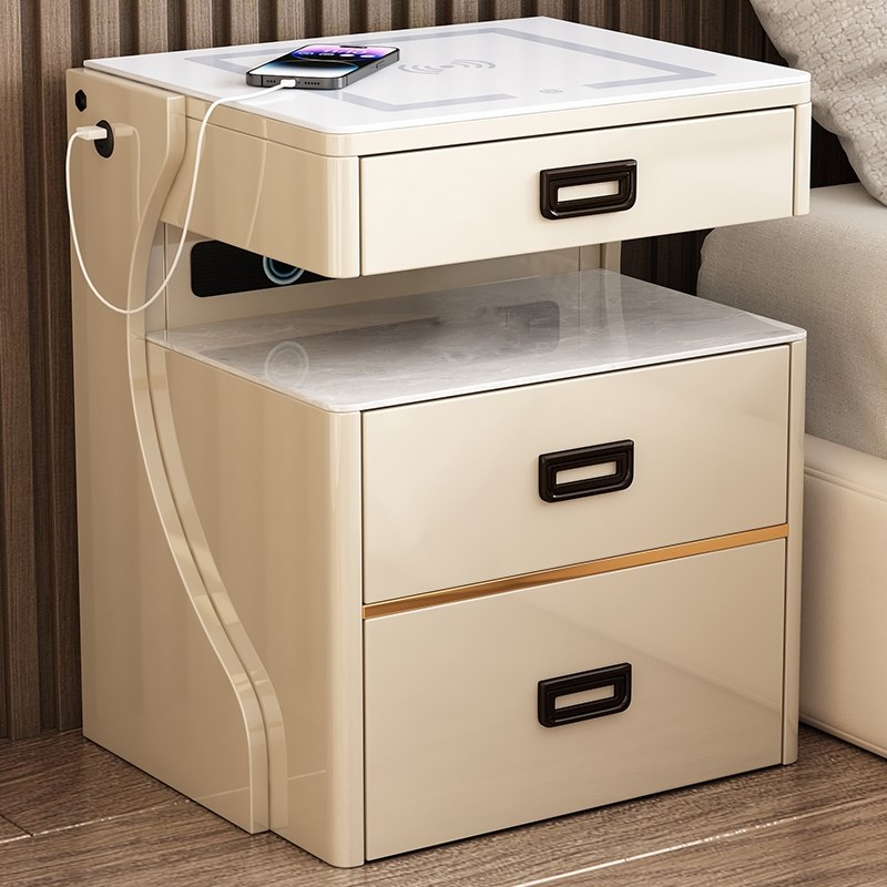 智能床头柜带保险柜家用2024新款现代简约轻奢高级感实木烤漆一对