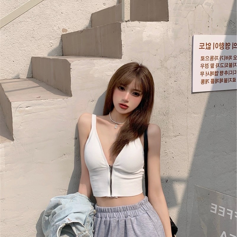 大码女装夏季2021新款拉链式美背内衣吊带胖mm性感修身背心上衣女