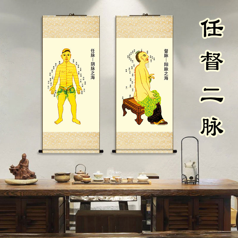 任督二脉十二经络图卷轴挂画诊所装饰画中医养生推拿针灸人体穴位
