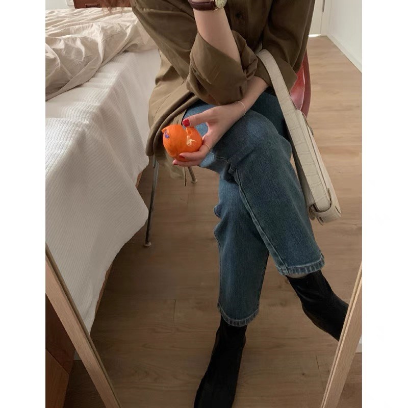 南瓜籽女装定制肥妹妹mm复古牛仔春夏宽松高腰显瘦休闲直筒九分裤