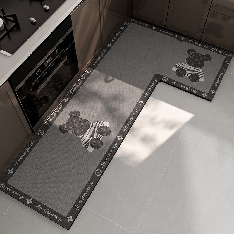 暴力熊厨房地垫L型耐脏防滑硅藻泥吸水垫现代轻奢家用厨房地毯垫