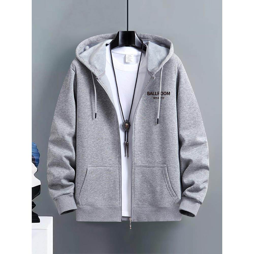 2025秋冬加绒开衫卫衣男青年宽松大码百搭上装休闲学生运动外套潮