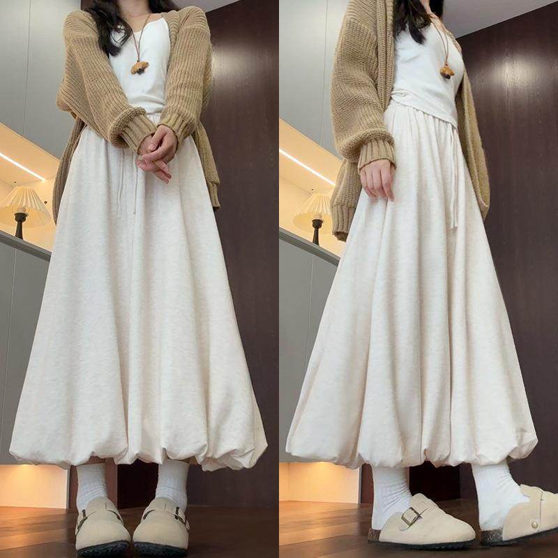 韩系花苞针织糯米半身裙 女秋季新款高腰显瘦灯笼裙中长款a字伞裙,女装/女士精品,半身裙,淘宝优惠券,粉丝福利购,淘宝优惠卷