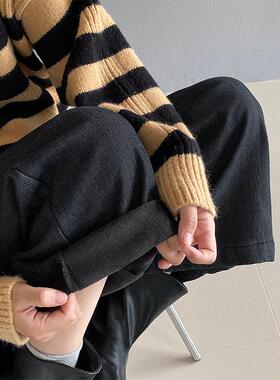 江左 新晋裤王 加绒直筒黑色高腰显瘦九分牛仔裤女冬百搭裤子6132