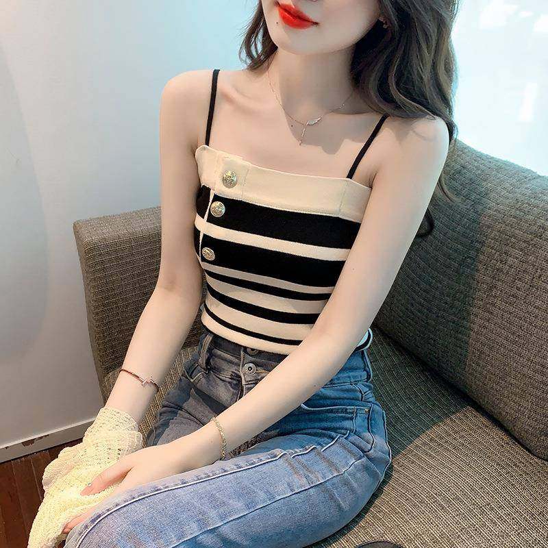 夏季2025年新款针织条纹吊带背心女内搭别致短款学生上衣ins潮,女装/女士精品,背心吊带,淘宝优惠券,粉丝福利购,淘宝优惠卷