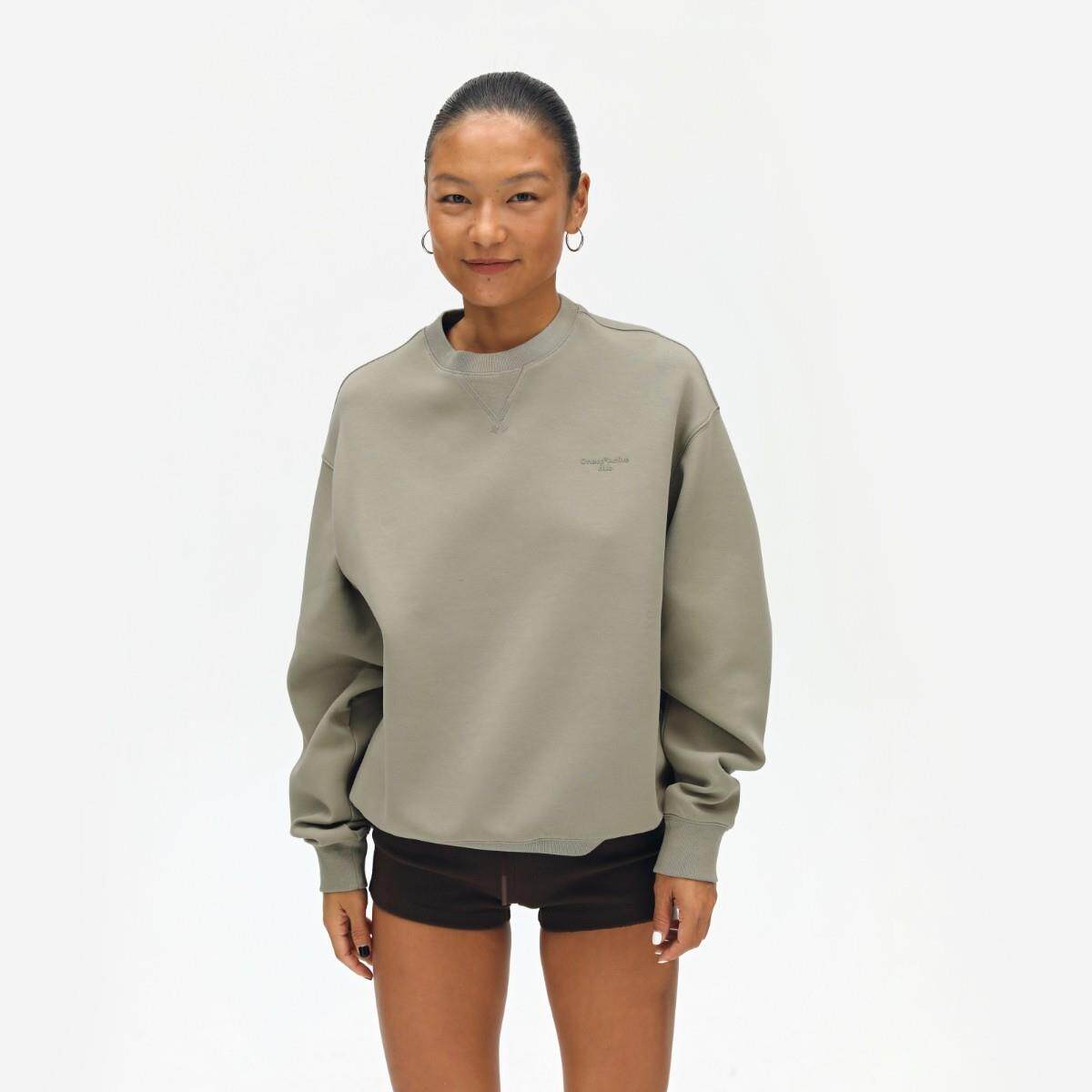 oneup美式空气层灰色套头运动圆领卫衣女秋季黑色空气棉上衣外套