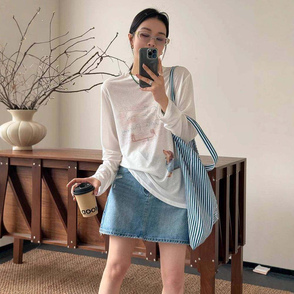 独特漂亮印花薄款微透防晒罩衫白色长袖t恤女夏季宽松超好看上衣,女装/女士精品,T恤,淘宝优惠券,粉丝福利购,淘宝优惠卷