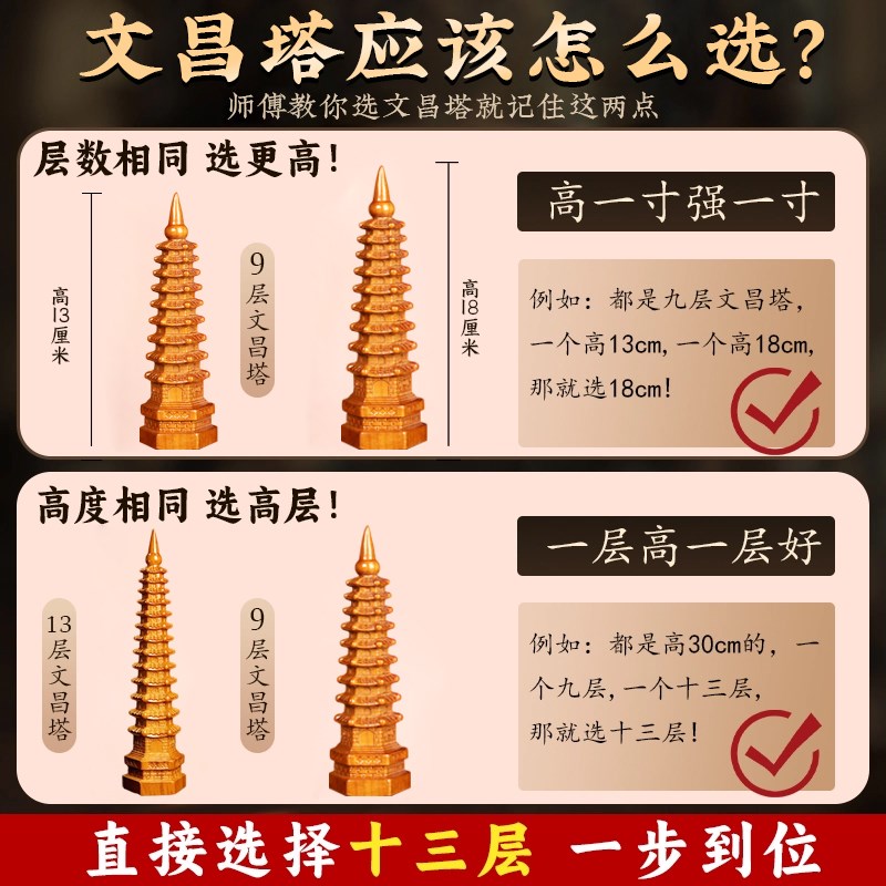 桃木文昌塔摆件木质7层9层11层13层实木雕刻木塔底座工艺品摆件
