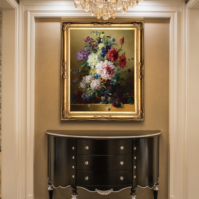 世界名油画欧式牡丹花卉手绘玄关餐厅竖版花开富贵轻奢装饰挂293图片