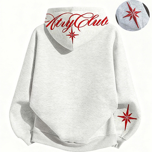 痞帅高级感小众帽衫 刺绣秋冬款 百搭上衣外套 国潮连帽卫衣男款 美式