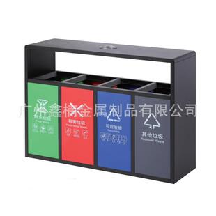 公园小区车站商场拼色四分类不锈钢户外垃圾桶烤漆砂钢长方形