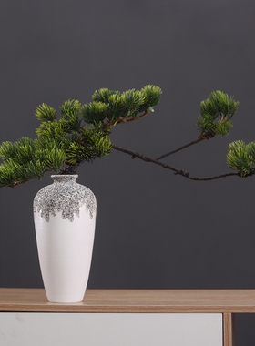 新中式创意陶瓷花瓶客厅玄u关插花博古架摆设禅意迎客松茶桌摆件