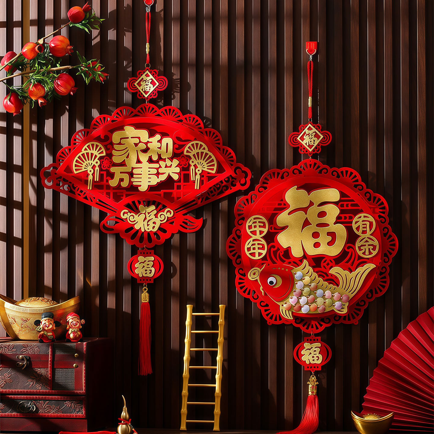 新年春节立体平安福字年年有鱼装饰挂件新款入户大门客厅布置挂饰