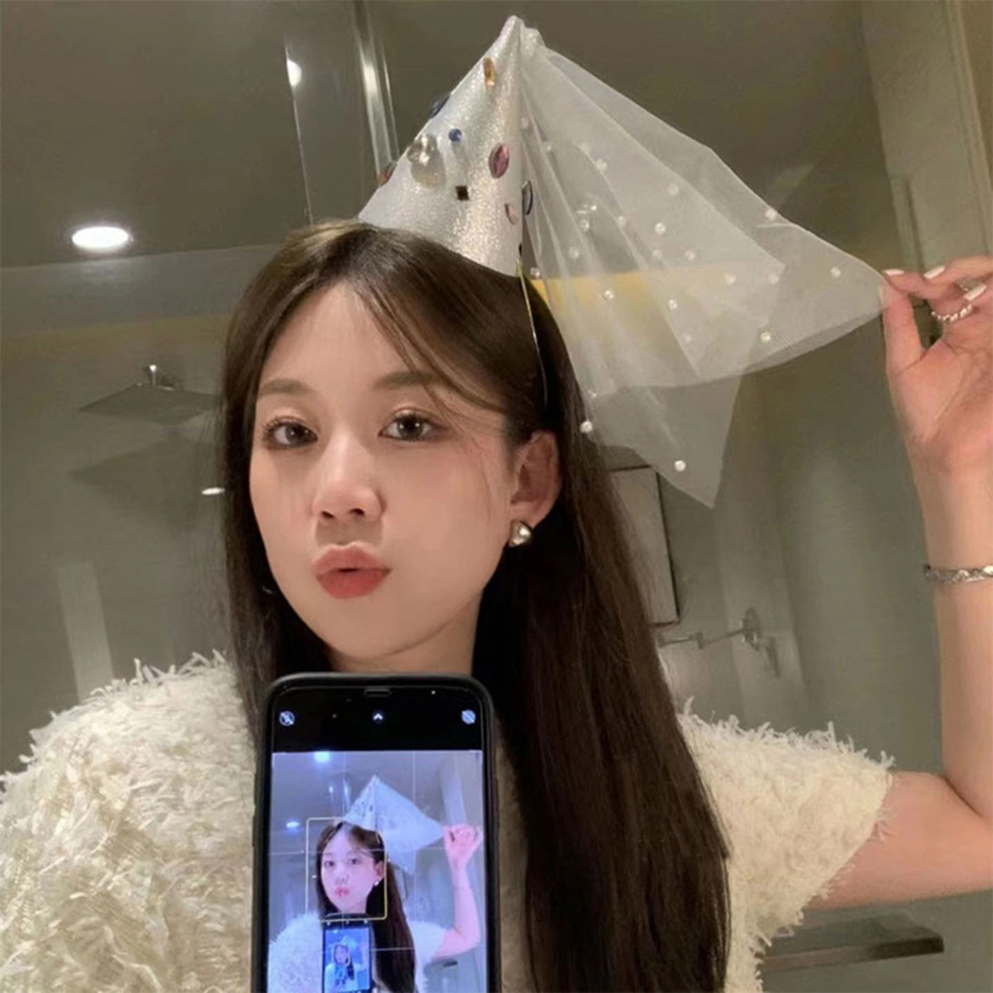网红钻石生日帽发箍头纱装饰品儿童宝宝生日派对布置成人拍照道具图片