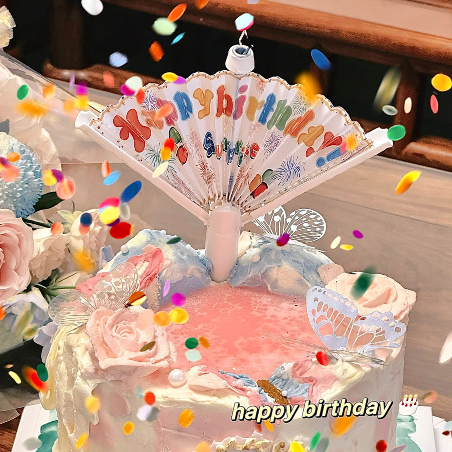网红创意惊喜小丑扇子生日蜡烛蛋糕插件儿童生日派对许愿氛围装饰