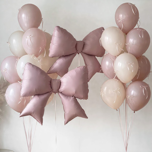 暮光粉芭蕾风大号蝴蝶结气球束套装拍照道具女孩生日派对装饰用品