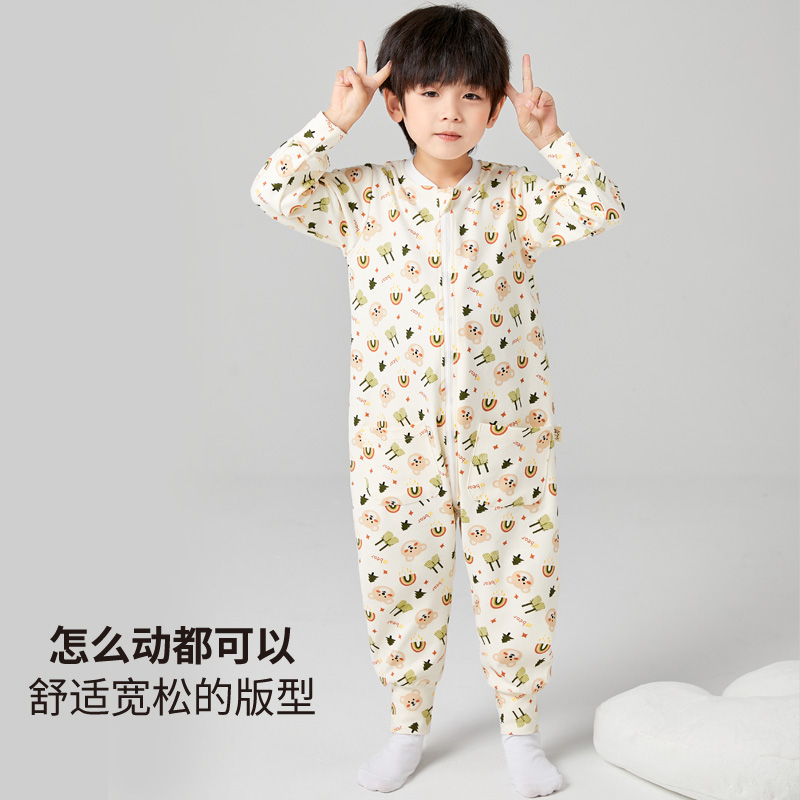 2022春秋款男童连体睡衣家居服男宝宝纯棉儿童连身睡衣分腿睡袋