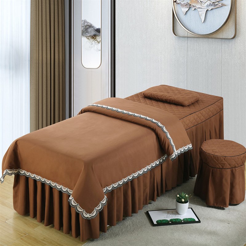 欧式美容床罩四件套纯棉简约美容院专用按摩美体床罩床套床单定做