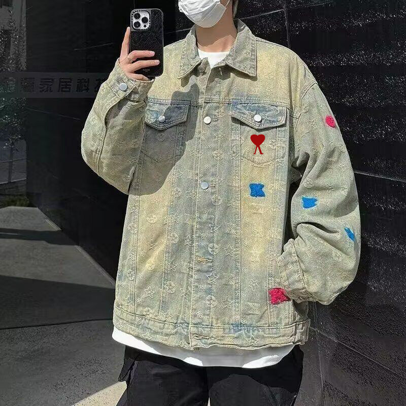 【官方直营】Ami fien美式复古涂鸦牛仔外套男女同款宽松潮牌夹克,男装,牛仔外套,淘宝优惠券,粉丝福利购,淘宝优惠卷